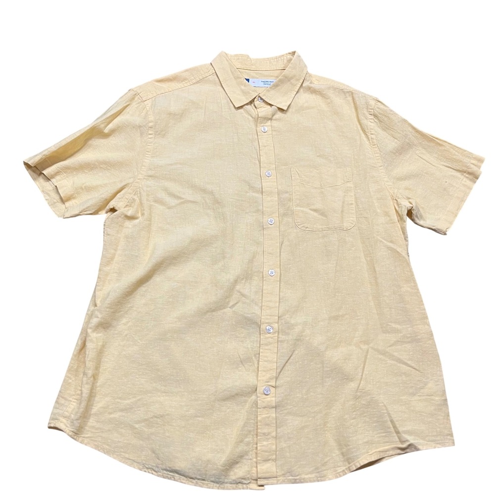 Old Navy Mens XL Everydayβ Shirt Yellow Linen Blend Short Sleeve Button Down